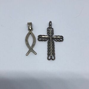 BUNDLE lot two Christian fish and cross pendant sterling silver 925